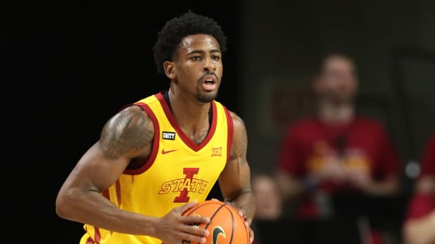 Iowa State guard Izaiah Brockington holds the ball